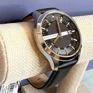 AX Armani Exchange Black Smart Leather Strap 3 Hand and Date Watch